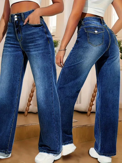 High-waisted straight jeans