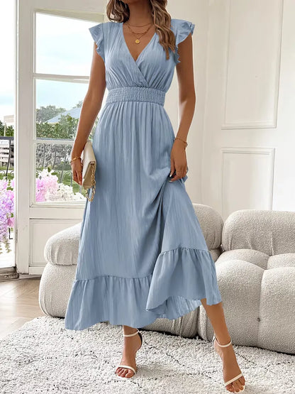 Evening Dress with V-Neck and Tiered Skirt