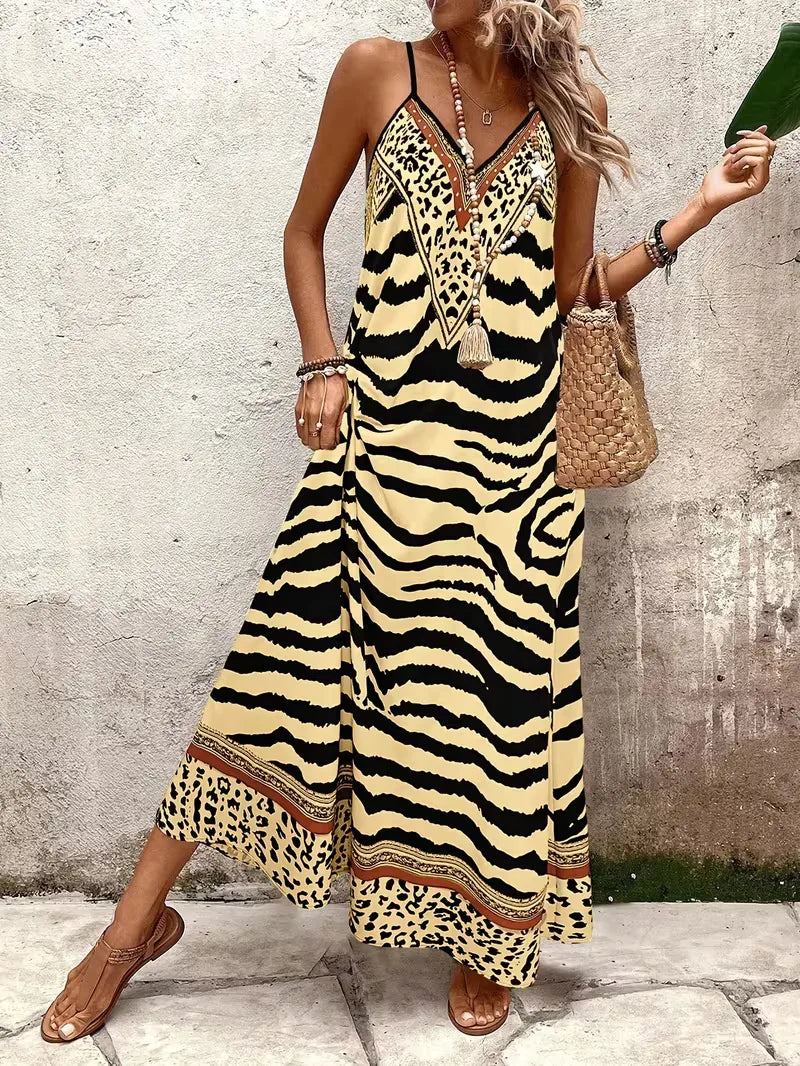 Maxi dress with leopard print