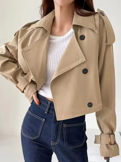 Cropped trench coat with double buttons