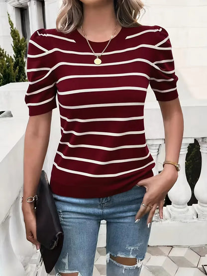 Ladies' T-shirt with Stripes and Puffed Sleeves