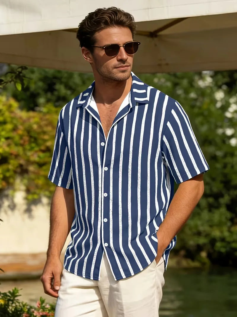 Short Sleeve Shirt with Vertical Stripes