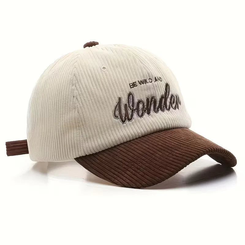 Corduroy baseball cap with embroidered letters