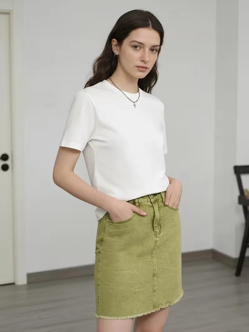 Denim skirt with high waist
