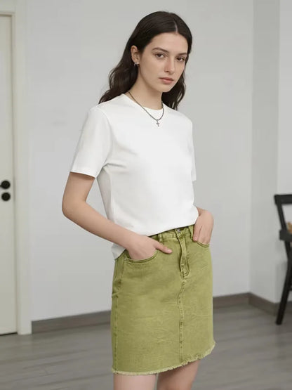 Denim skirt with high waist