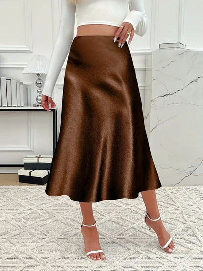 Satin Midi Skirt with High Waist