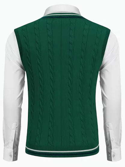 Sleeveless Knitted Waistcoat with V-Neck
