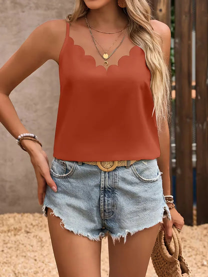 V-neck tank top with scallop trim