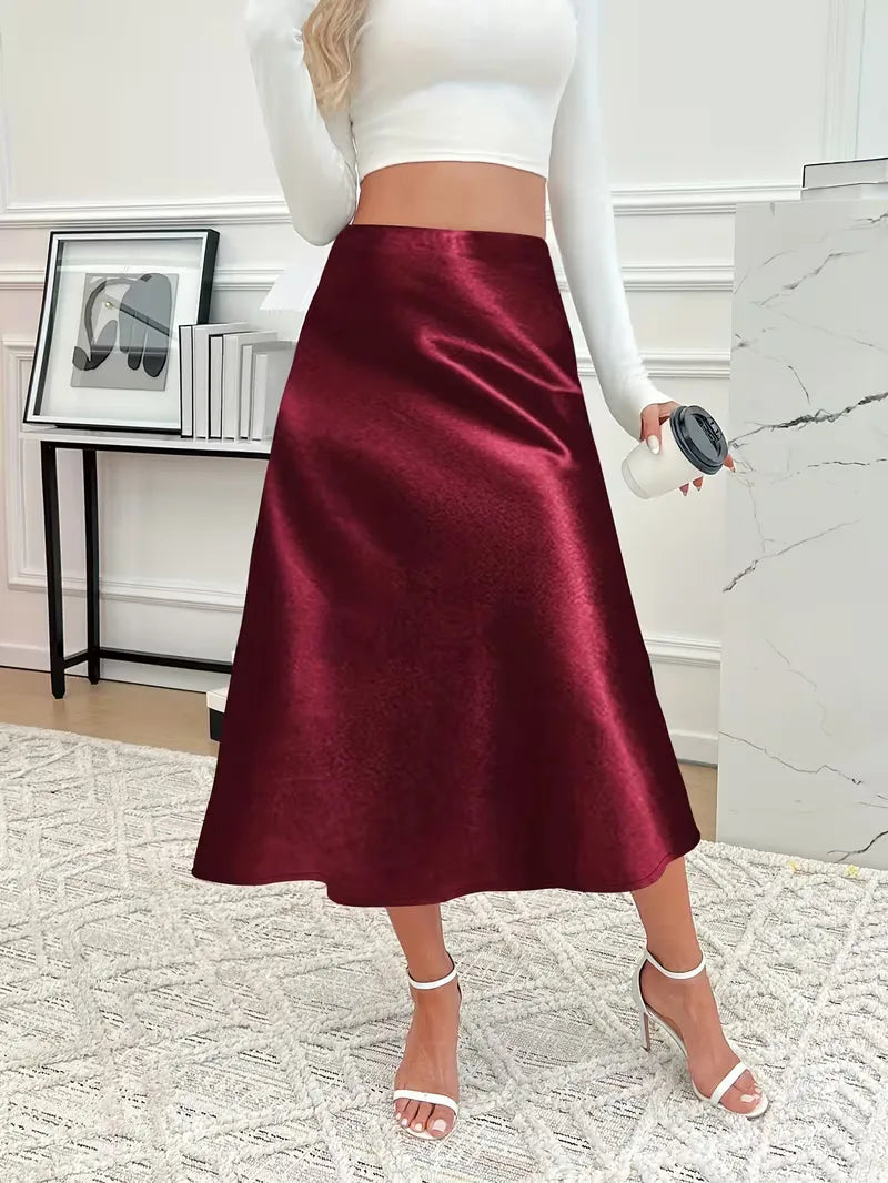 Satin Midi Skirt with High Waist
