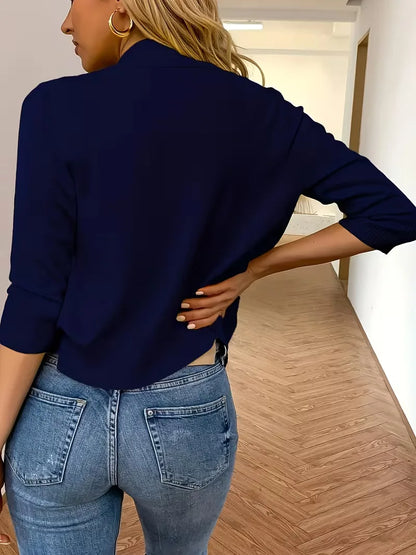 Purple open-front cardigan 3/4 sleeves