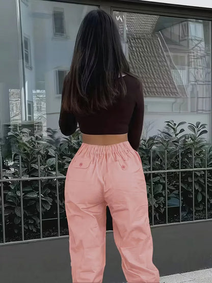 High-Waisted Cargo Trousers