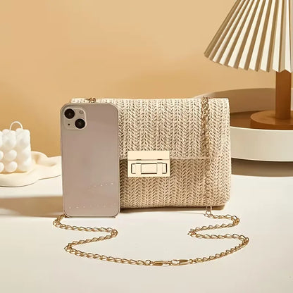 Woven clutch with gold closure
