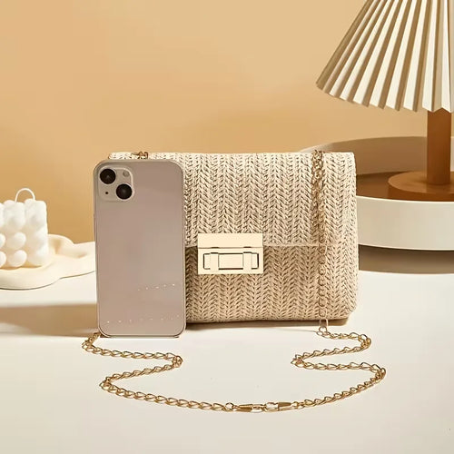 Woven clutch with gold closure