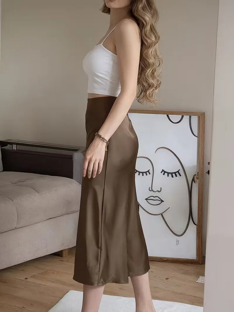 Satin Skirt with High Split