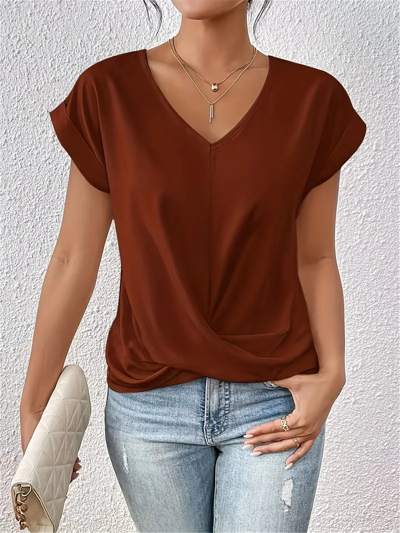 V-neck T-shirt with Draped Front
