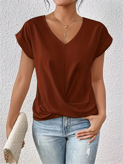 V-neck T-shirt with Draped Front