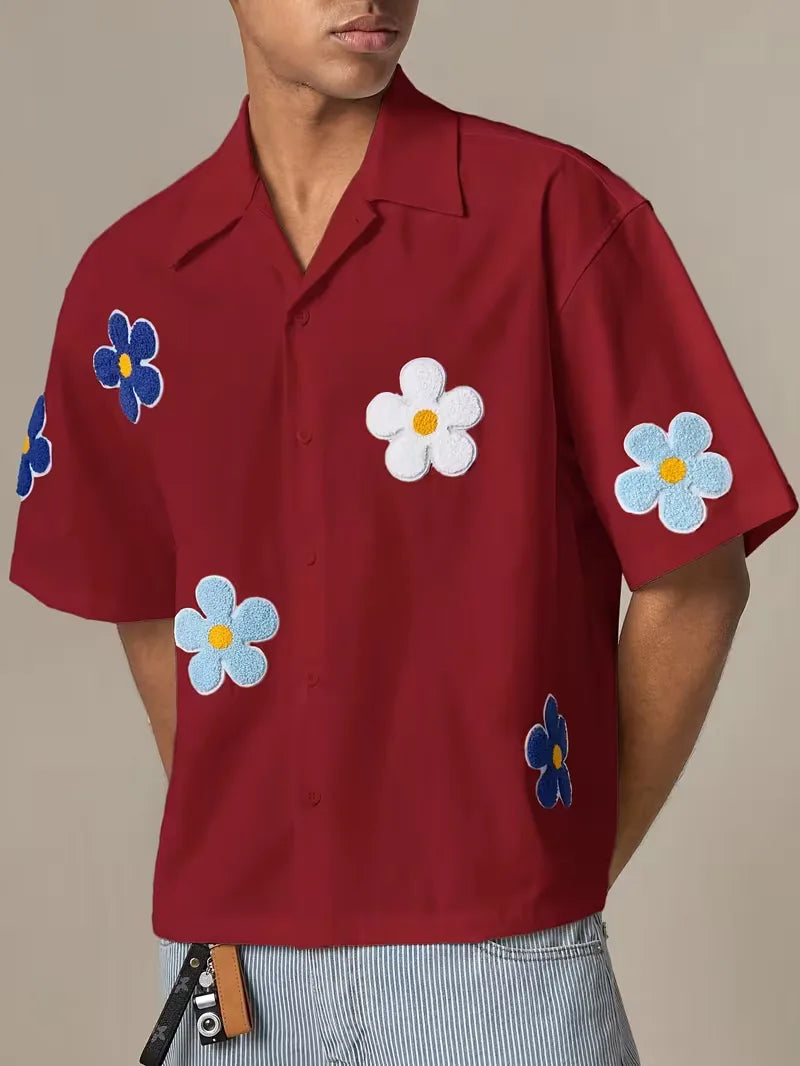 Short Sleeve Shirt with Flowers