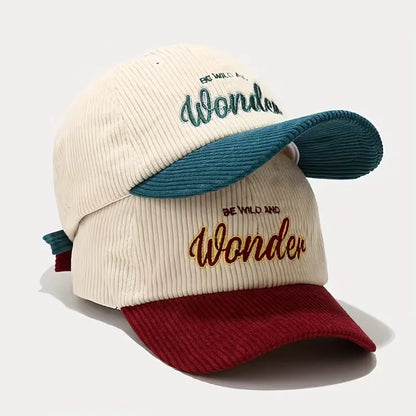 Corduroy baseball cap with embroidered letters