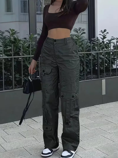 High-Waisted Cargo Trousers