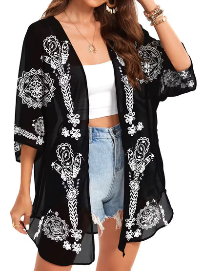 Chiffon kimono with floral print