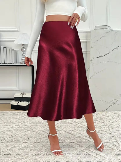 Satin Midi Skirt with High Waist