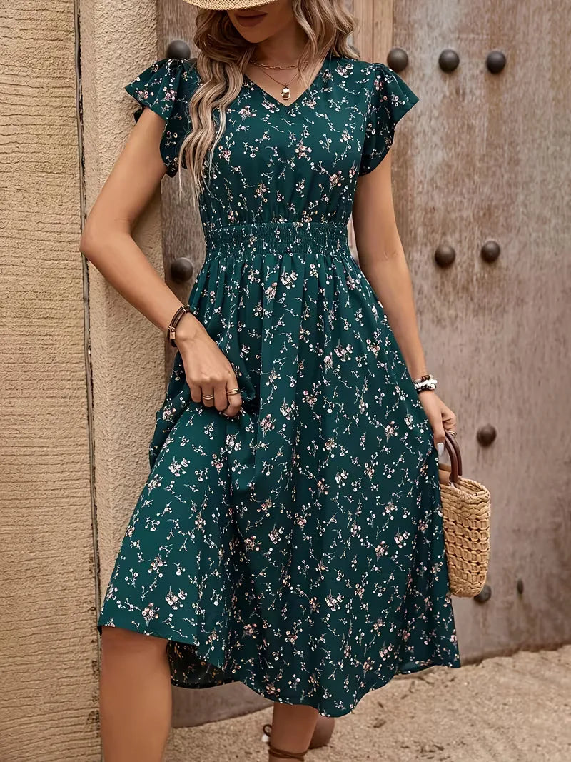 A-line dress with floral print