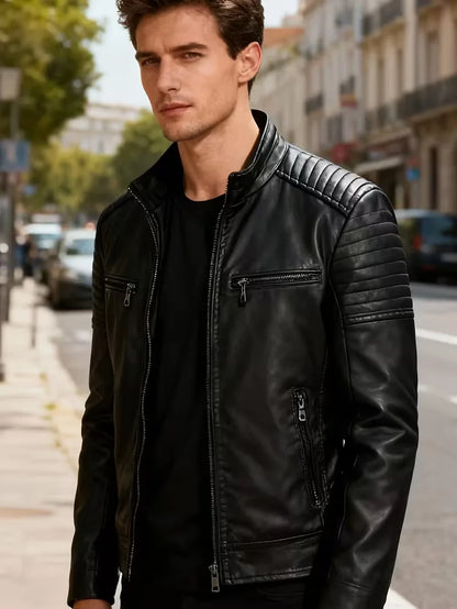 Leather jackets with quilted shoulders