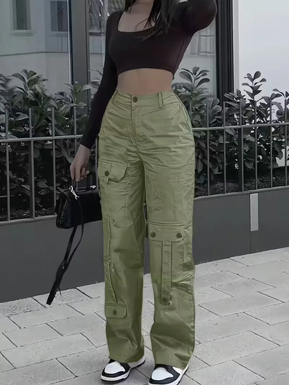 High-Waisted Cargo Trousers