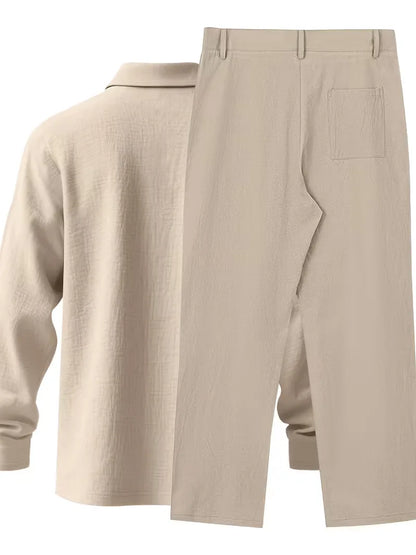 Linen suit with mandarin collar