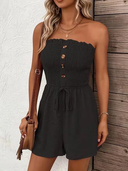 Strapless playsuit with wide legs