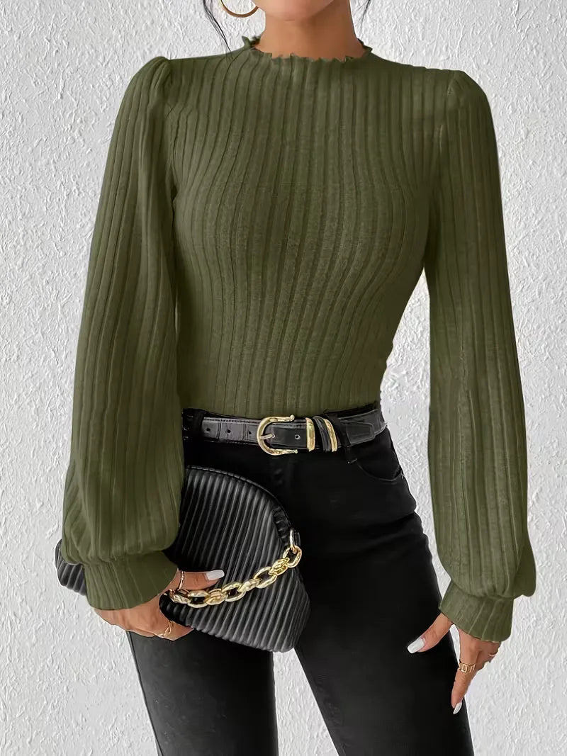 Rib-knit bodysuit with long sleeves