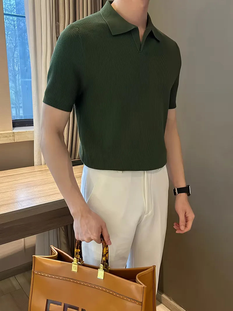 Polo with V-neck and short sleeves