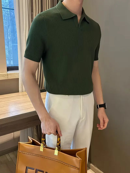 Polo with V-neck and short sleeves