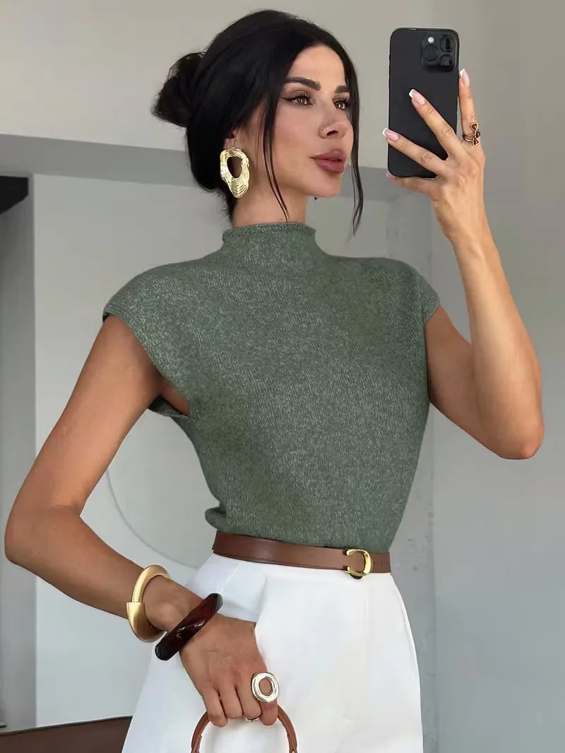 Sleeveless Vest with Mock Neck