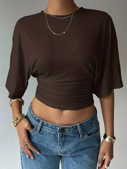 Cropped T-shirt with Ruched Waist