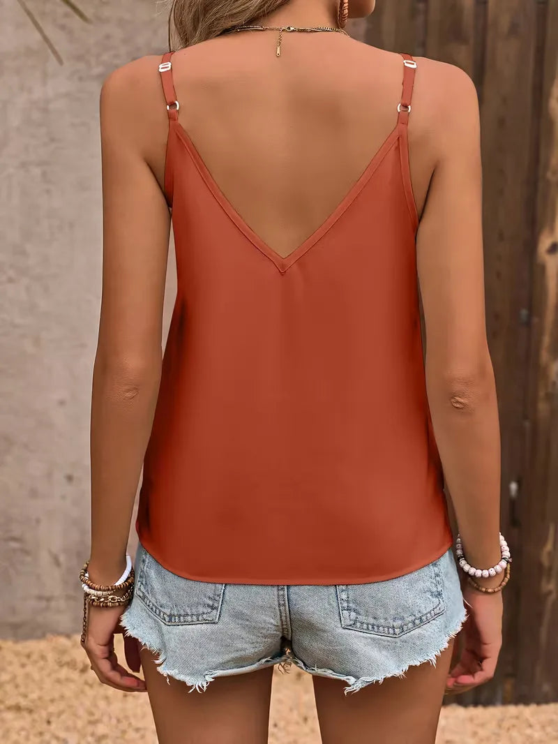 V-neck tank top with scallop trim