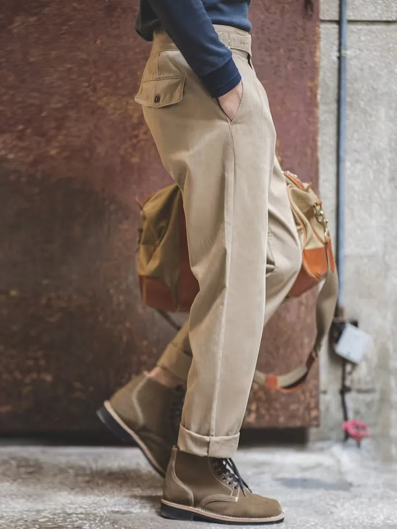 Khaki Trousers with High Waist
