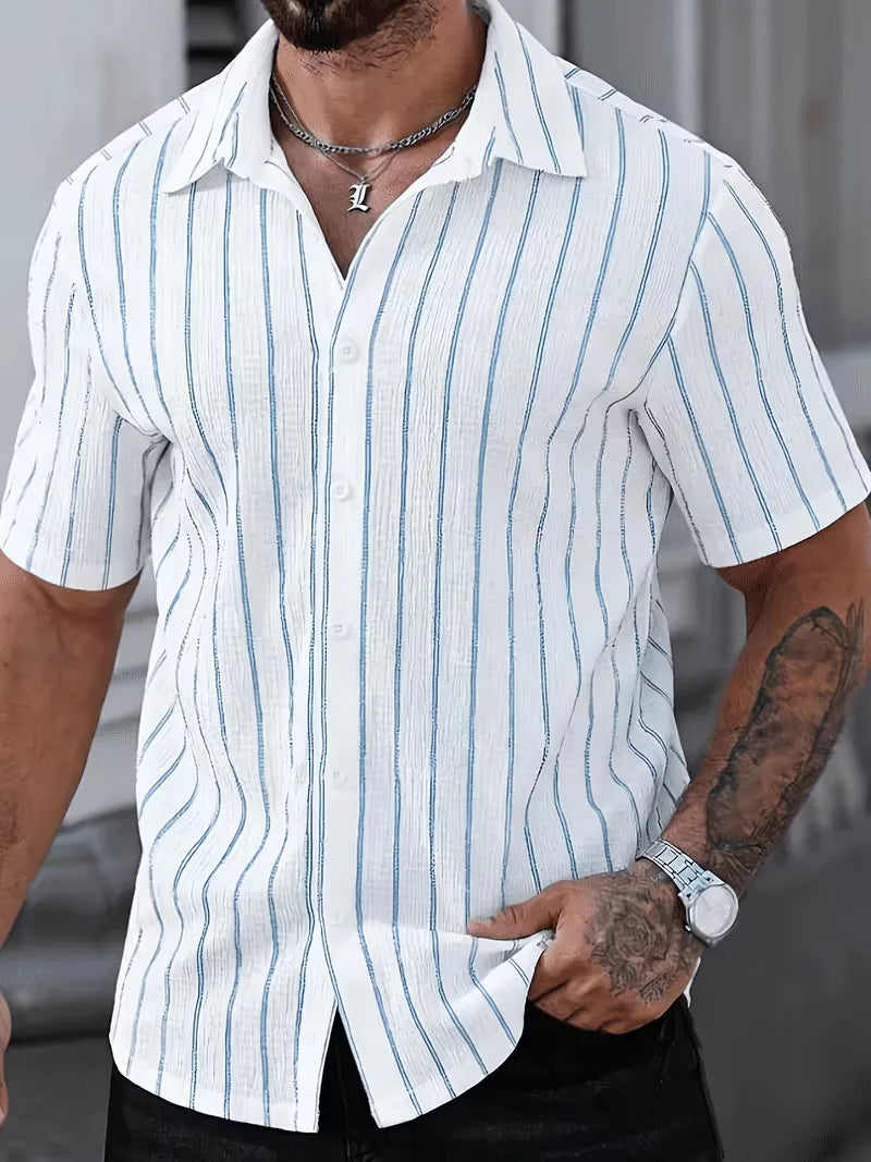 Short Sleeve Shirt with Vertical Stripes