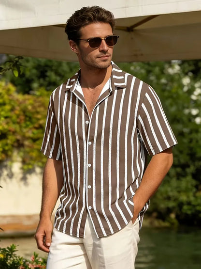 Short Sleeve Shirt with Vertical Stripes