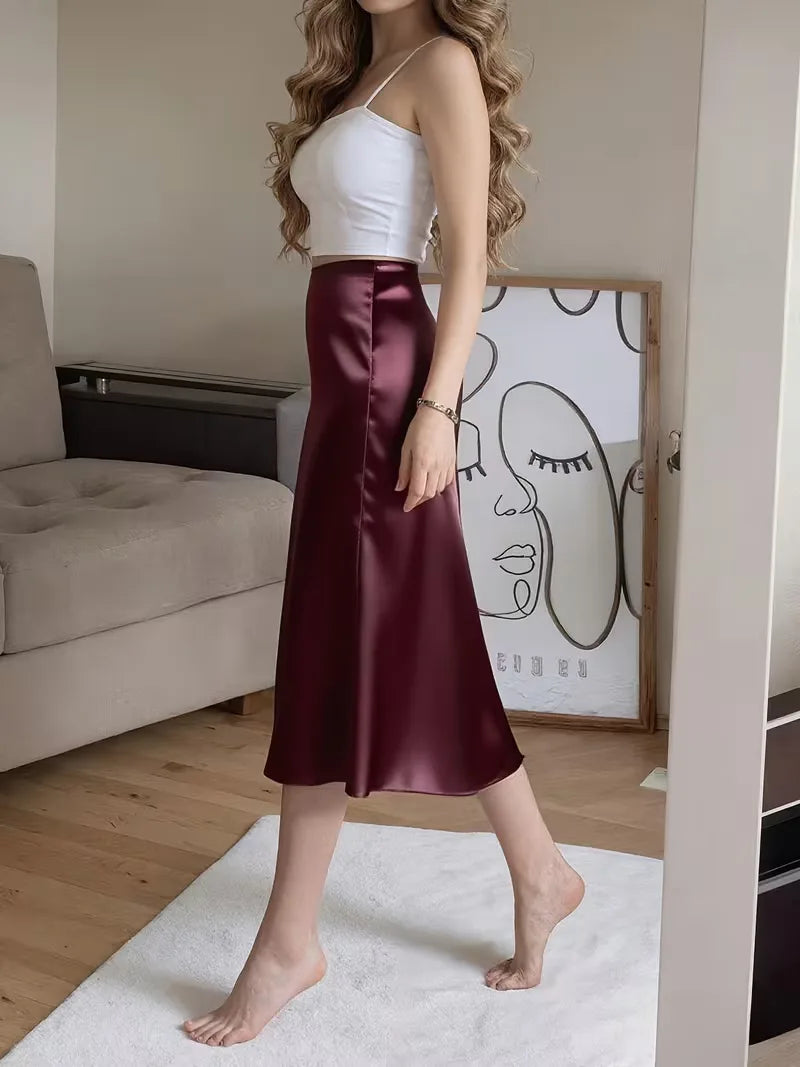 Satin Skirt with High Split
