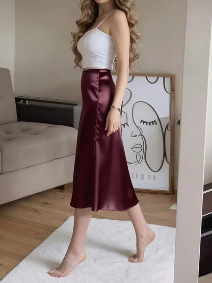 Satin Skirt with High Split