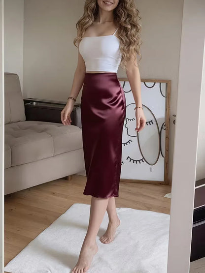 Satin Skirt with High Split