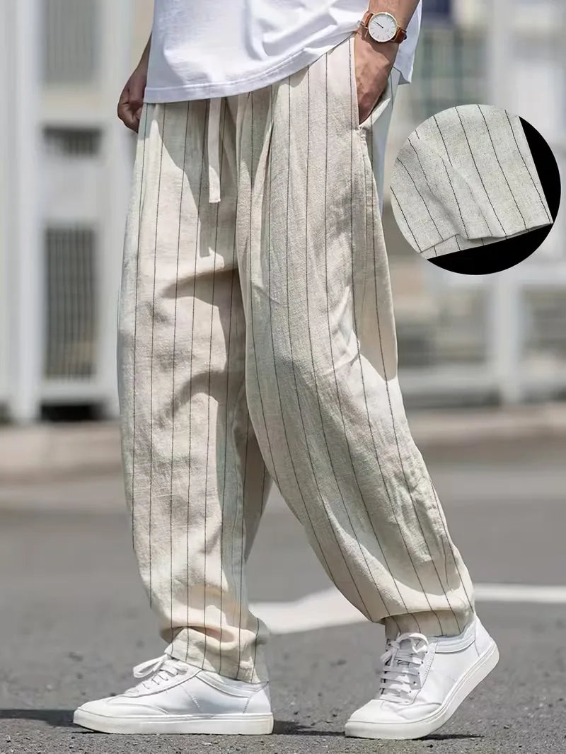 Wide fit trousers with vertical stripes