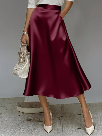 Satin Midi Skirt with High Waist