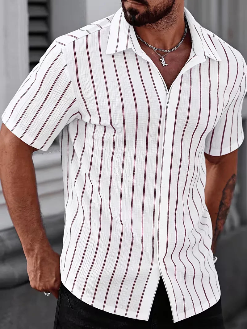 Short Sleeve Shirt with Vertical Stripes