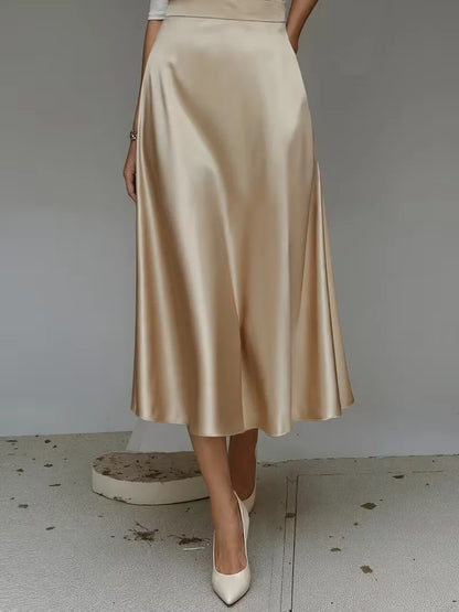 Satin Midi Skirt with High Waist
