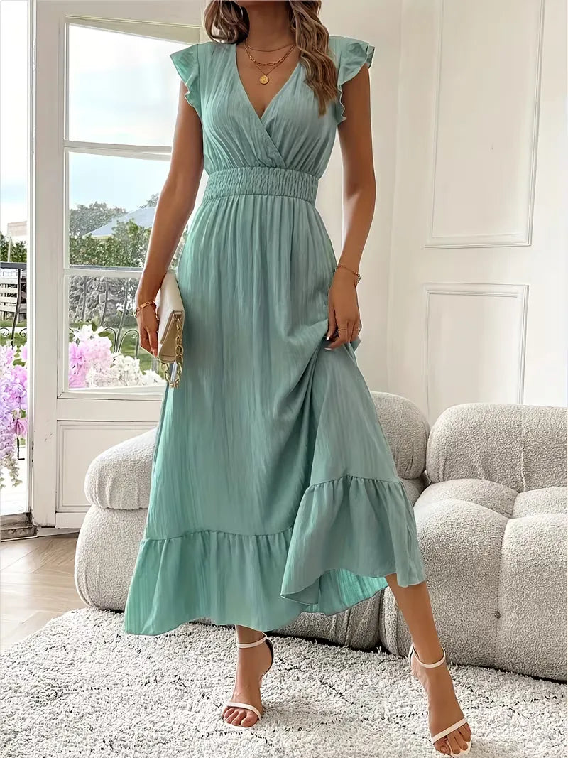 Evening Dress with V-Neck and Tiered Skirt