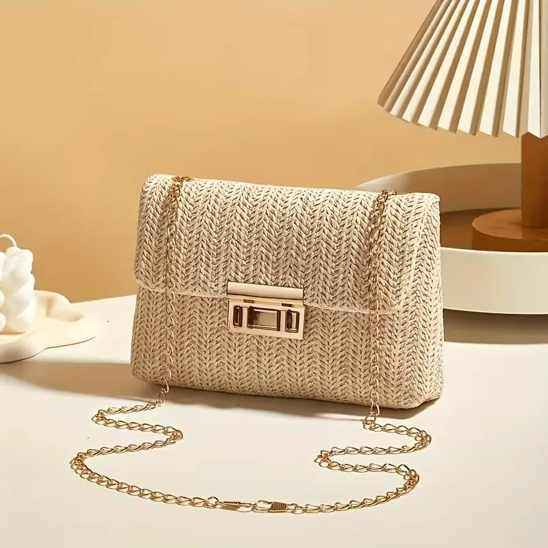 Woven clutch with gold closure