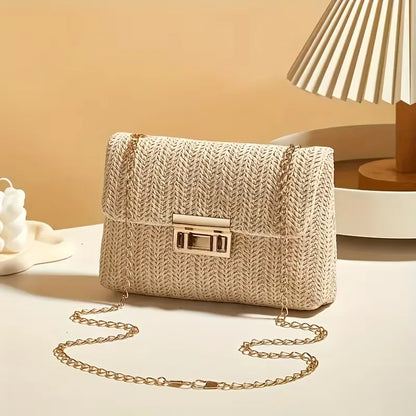 Woven clutch with gold closure