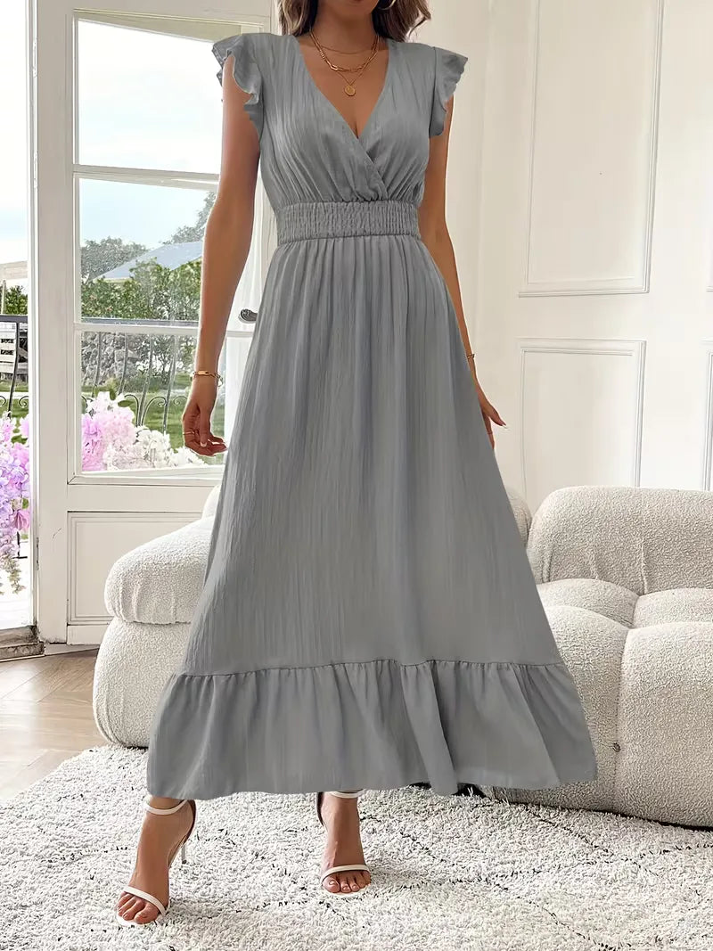 Evening Dress with V-Neck and Tiered Skirt